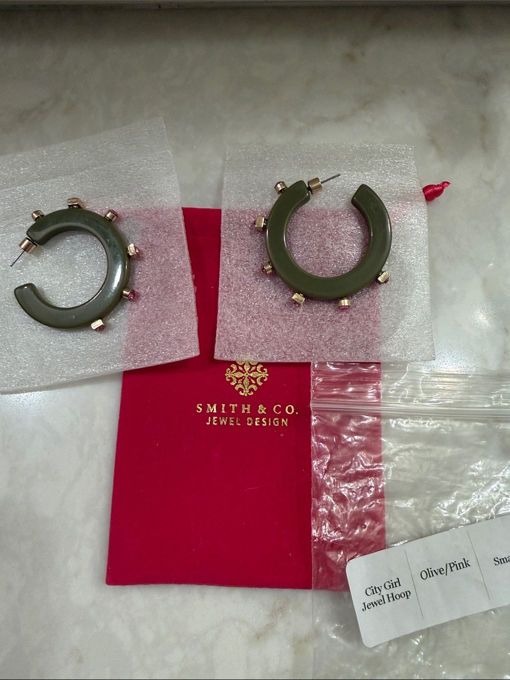 Smith & Co City Girl Jewel Hoop Small Olive/Pink